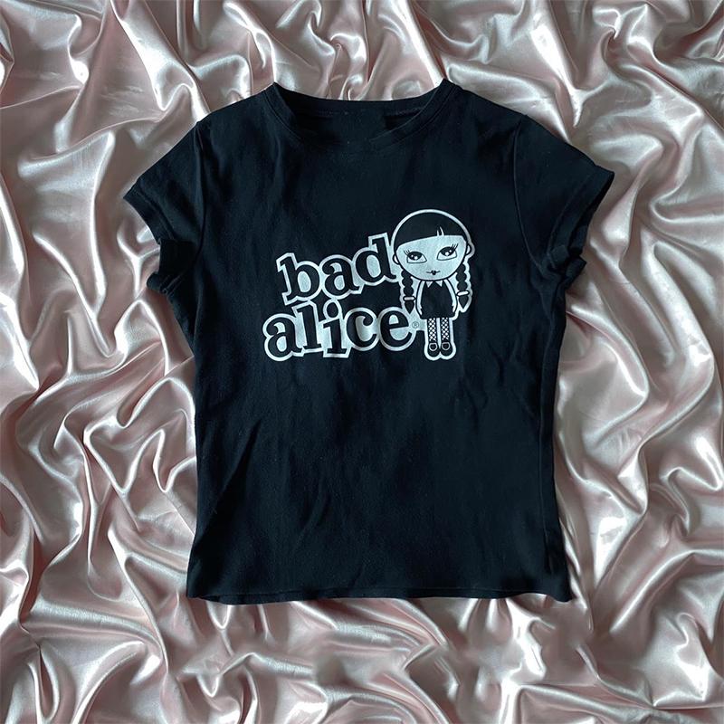 

Harajuku Aesthetic Y2k Crop Top Women Sexy Letter Print Graphics Baby Tee Goth Casual Short Sleeve Tshirt Punk Streetwear Slim M