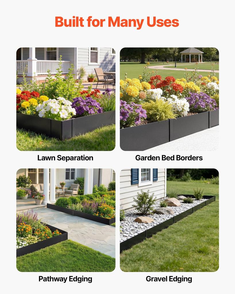 Galvanized Steel Landscape Edging, 6-Pack 1016 X 254 Mm Metal Edging for Landscaping with 8 Mounting Clips, Heavy Duty Metal Garden Edge Border for
