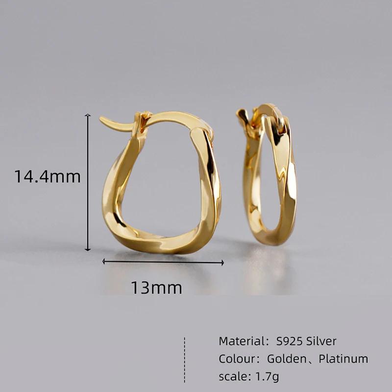 Trendy Personality 925 Sterling Silver Geometric Hoop Earrings Gold Plated Twist Hoop Jewelry for Weddings Parties and Gifts