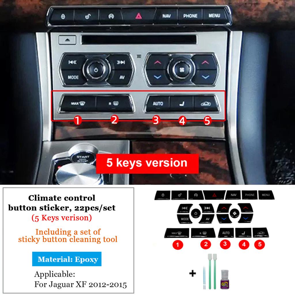 For Jaguar XF Button Stickers Black Covers 2012 to 2015 For Jaguar X250 Car Accessories Interior AC Gear Switch Repair Decals
