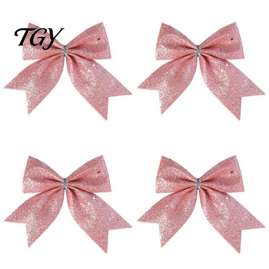Lightweight Tree Branch Ornaments 4Pcs Glitter Christmas Bow, Sparkling Ribbon Hanging Ornament for Decorative Bows Door Lintels Front Wreath, Festive