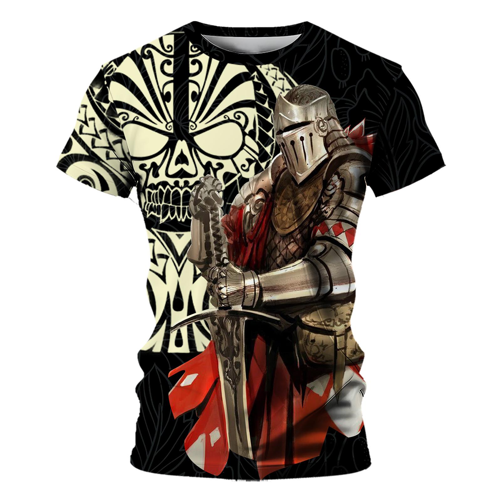 

Татуировка и ретро-дизайн рыцарей-тамплиеров с принтом Мужские футболки Летние полиэстеровые короткие рукава Мужские топы Одежда для солдат-крестоносцев 4XL