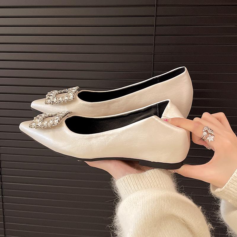 Fashion Silver Inside Heightened Single Shoes Women's 2025 New Autumn Pointed Toe Rhinestone Mary Jane Shoes Slip on Shallow Mouth