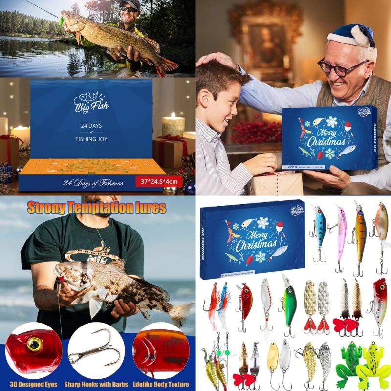 Fisherman's Delight Advents Calendar 2024 Fishing Enthusiast Advents Calendar 24Pcs Lures for a Christmas Countdowns