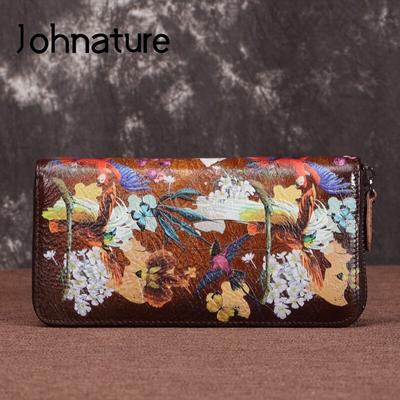 Vintage Big Wallet Women Cow Leather Hand Wallet Card Holder Floral Leisure Long Phone Purse Female Wallets