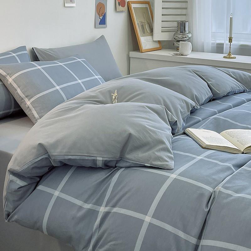 Washed Cotton Single Bedding Set Dormitory 150x200cm Bed Sheet Duvet Cover Pure Color Modern Minimalist