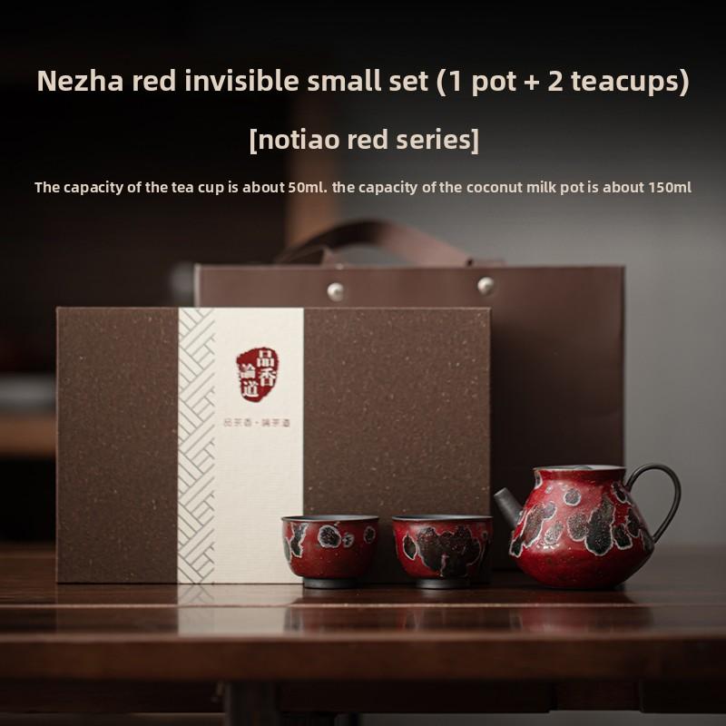Nezha Red One Pot and Two Cups Tea Set Set, high-temperature kiln transformation brewing teapot, Kung Fu Tea Set Gift Box