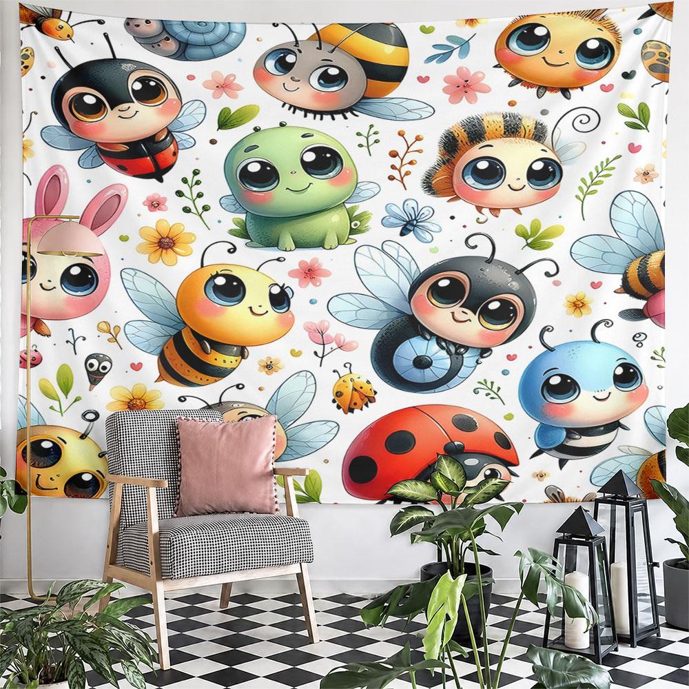 Cute Cartoon Insects and Animals Pattern Pattern Wall Hanging Tapestry Decorative Tapestry Home Decor for Bedroom and Living Room