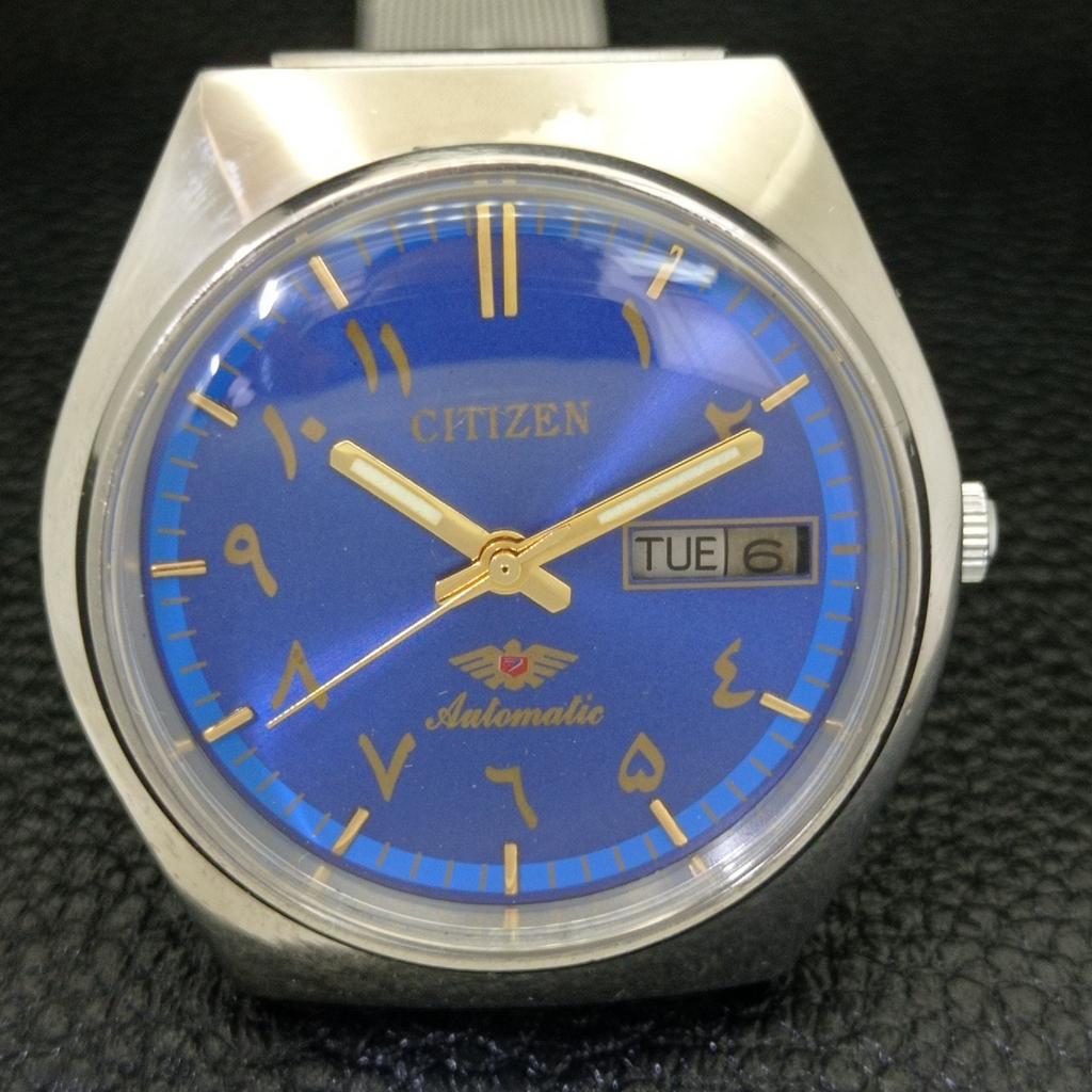 USED VINTAGE CITIZEN AUTOMATIC 8200 JAPAN MENS ARABIC BLUE DIAL WATCH a434862-2 R123-a434862
