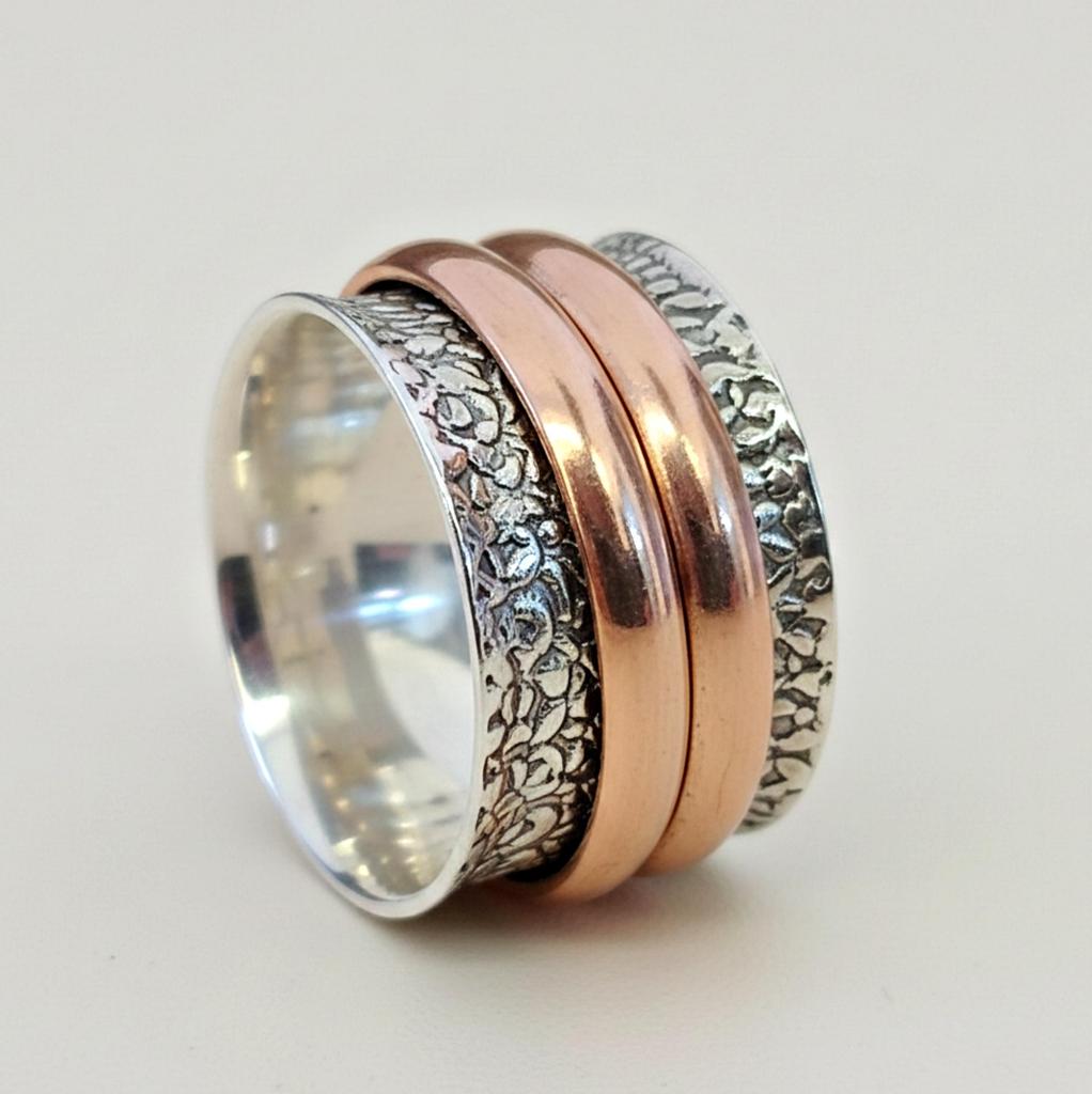 Hammered Silver Solid 925 Sterling Silver Designer Spinner Ring, Meditation Ring