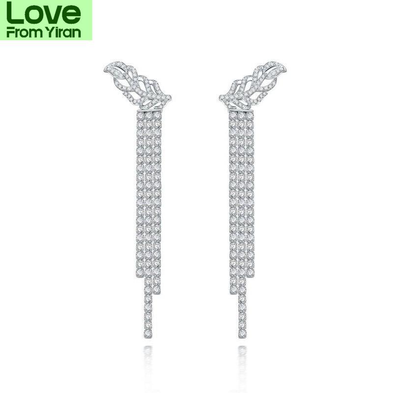 Luxury S925 Sterling Silver Drop Earrings For Women Sparkling Full Diamond Earring Girls Jewelry Ladies 19 *76mm Tassel Earring