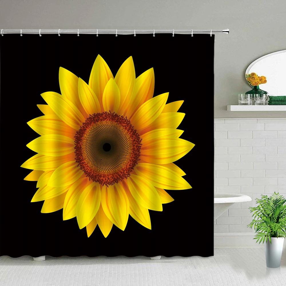 Sunflower Flower Wood Grain Plant Scenery Bathroom Shower Curtain Cactus Butterfly Bee Floral Landscape Bath Curtains With Hooks