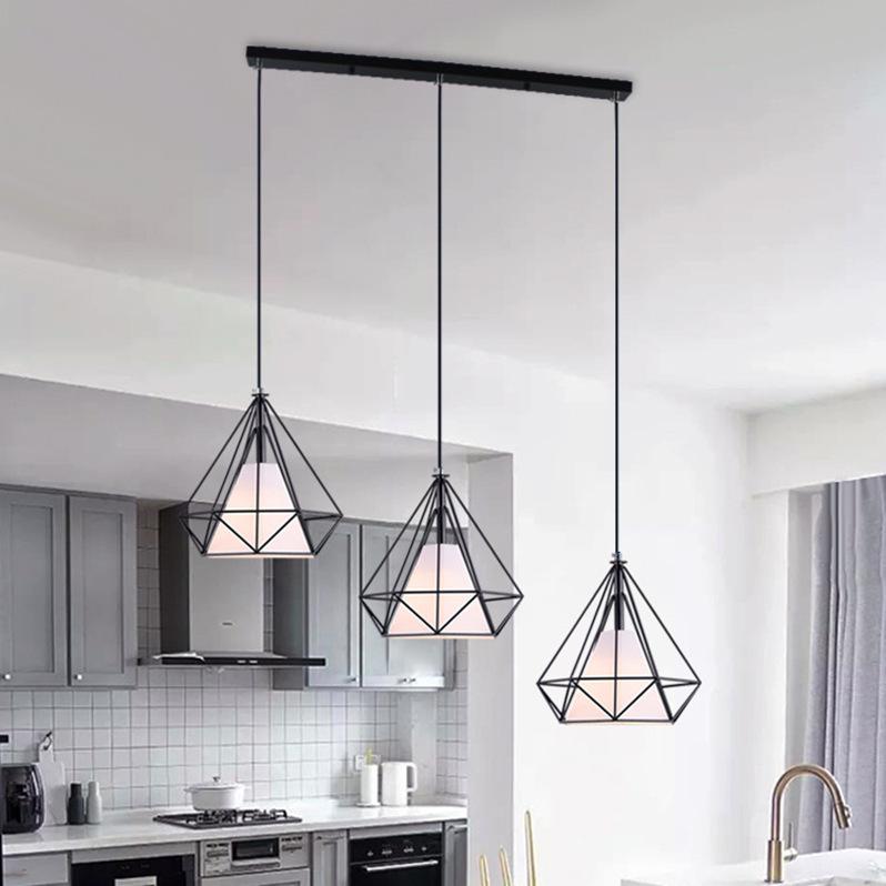 Nordic Minimalist Pendant Light - Industrial Diamond Three-Head Design for Restaurants and Bars