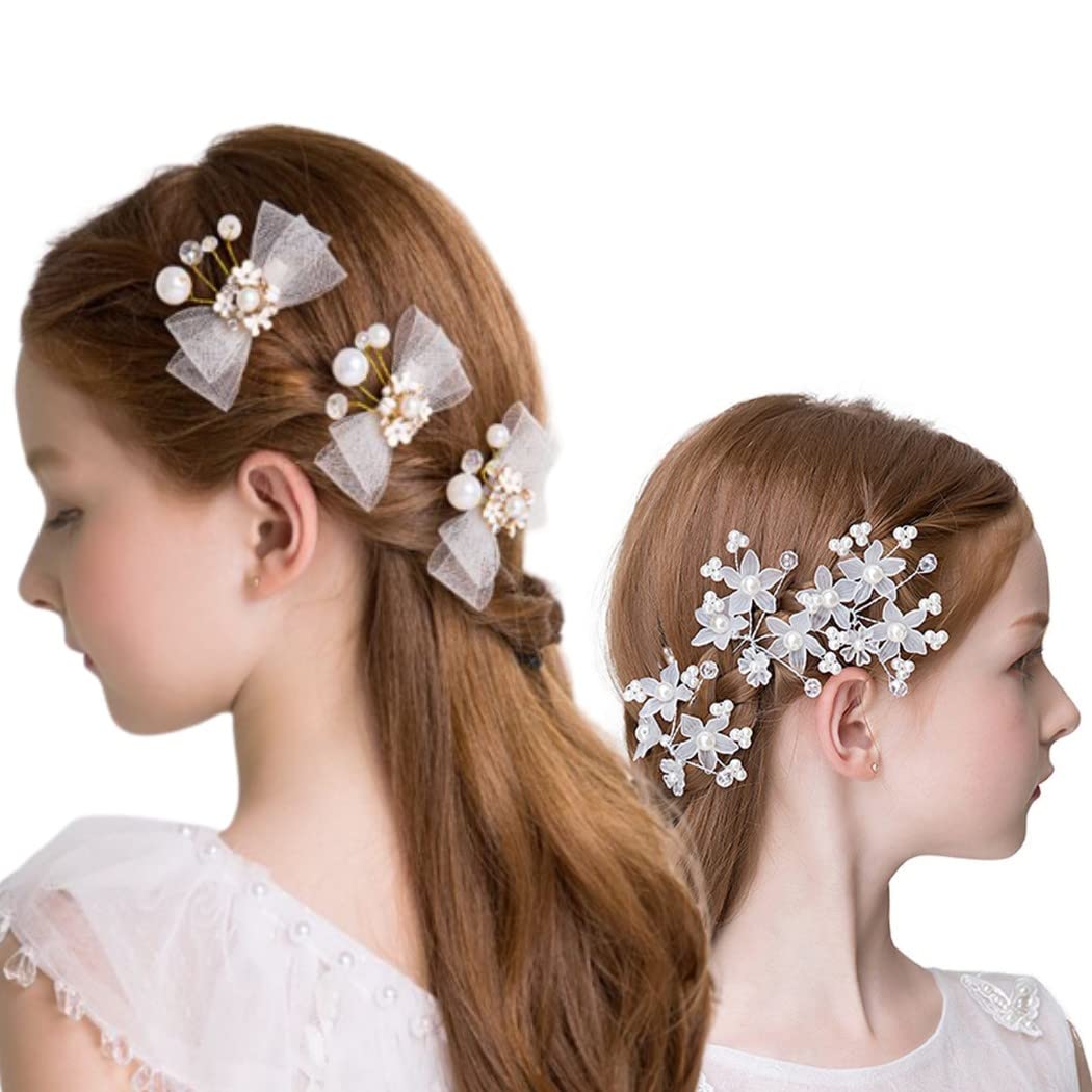

HappyHome Children s Hair Accessory Set with Faux Pearls, Perfect for Weddings, Entrance Ceremonies, Graduations, and Photo Shoots (Set C)