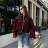Autumn Winter Casual Women Wine Red Jackets Fashion Streetwear Zipper Pockets Turn Down Collar Chic Ladies Jackets