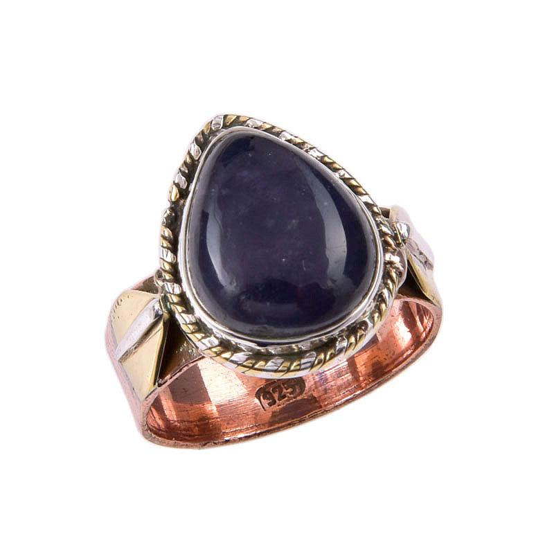 Natural Iolite Gemstone 925 Solid Sterling Silver Jewelry Two Tone Ring S.9 Q7p92