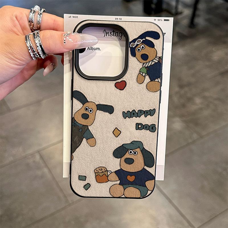 Oil Painting Pattern Dog for Apple 16promax/15 Mobile Phone Case 14plus Lychee Branch Pattern 13p Soft Shell 12 Anti-fall