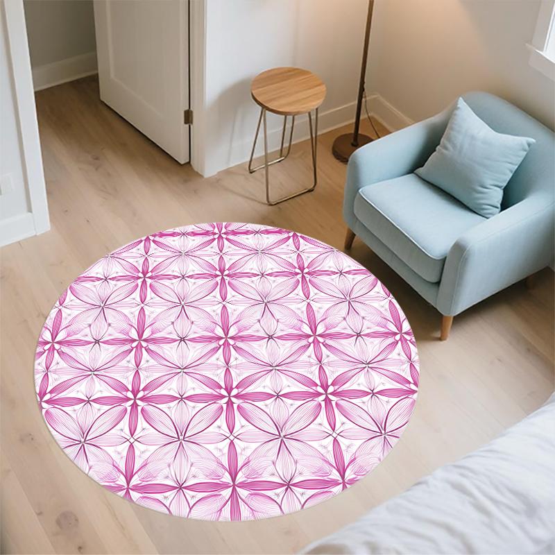 Runder Teppich mit rosa Muster, Teppich für Wohnzimmer, Schlafzimmer, Sofa, Spielzimmer Dekor, Rutschfeste Bodenmatte, Feiertagsgeschenke und Geburtstagsgeschenke.