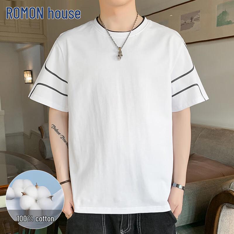 

ROMON Men s Pure Cotton Loose Fit Short Sleeve T-Shirt 3XL