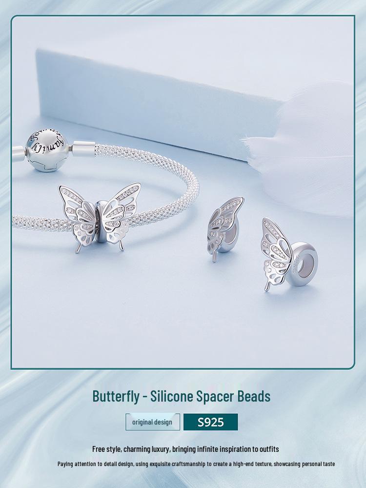Butterfly Silicone Spacer Beads S925 Sterling Silver DIY Jewelry BSC823
