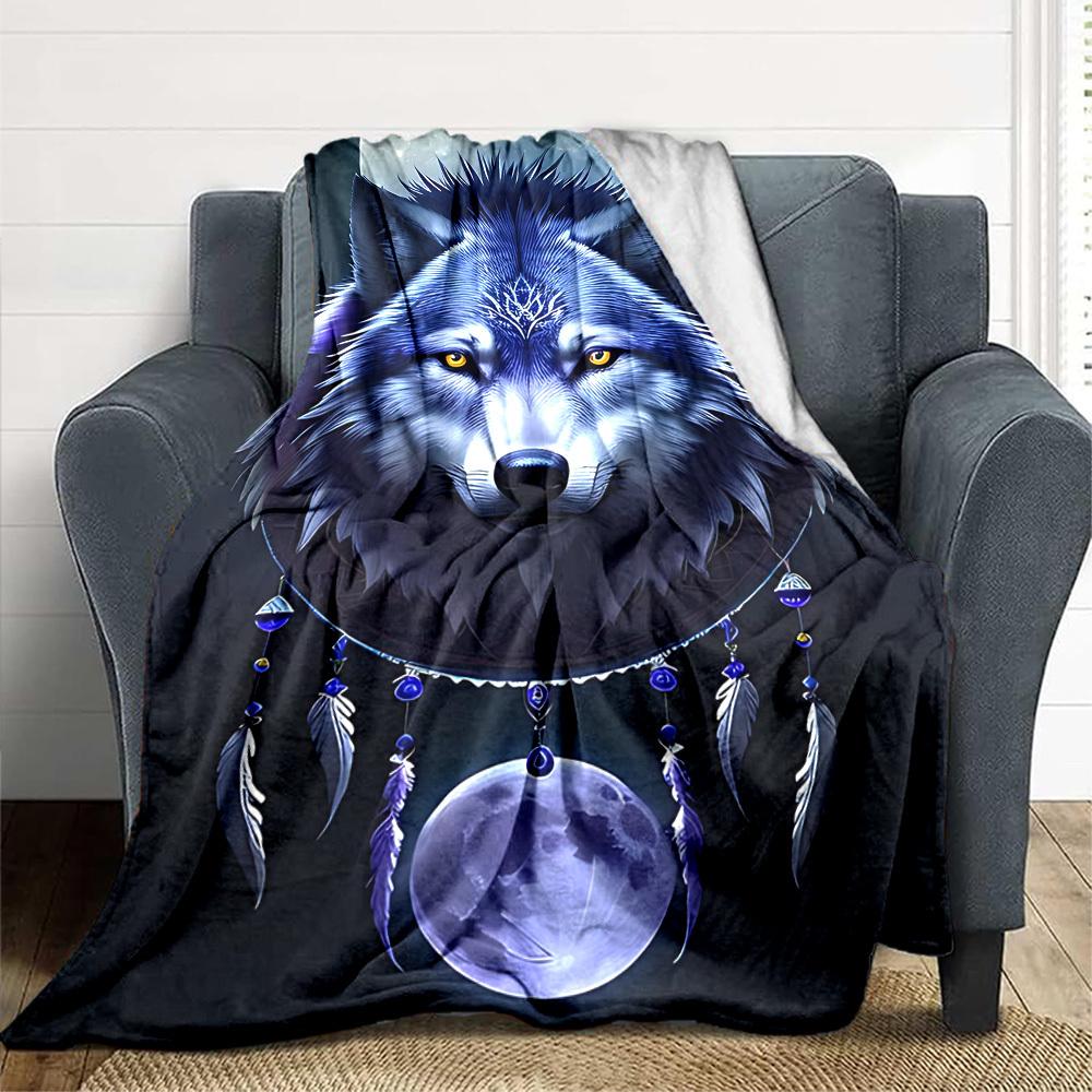 1pc Wolf Moon Blanket, Lightweight Flannel Throw Blanket for Sofa, Bed, Travel, Camping, Living Room, Office, Couch, Chair, and Bed
