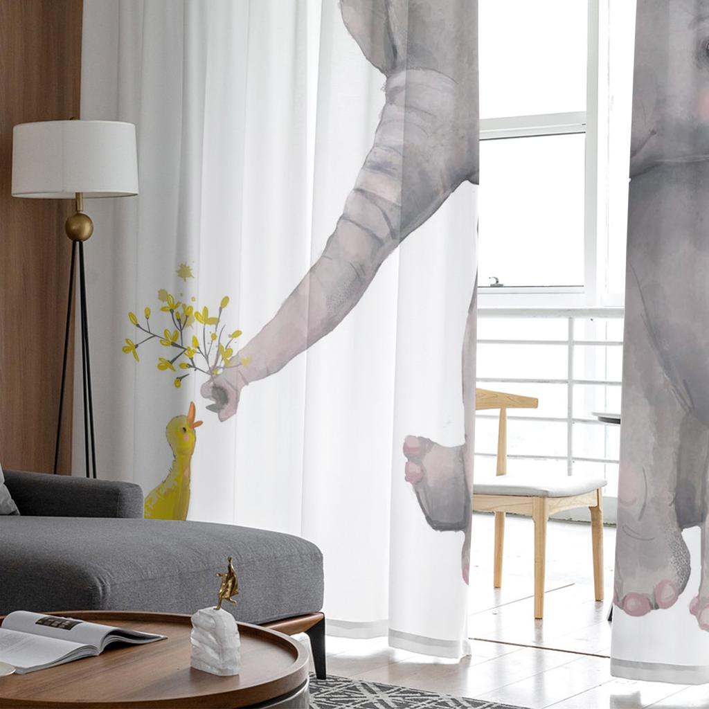Zasłony tiulowe w kwiaty słonia kaczki do dekoracji salonu nowoczesne zasłony kuchenne z szyfonu z przezroczystą woalką