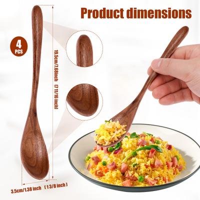 4pcs Long Handle Wooden Spoon for Espresso Tea Honey 7.8 Inch Wood Mixing Spoons for  Kitchen Bar Wood Serving Table Spoon Set