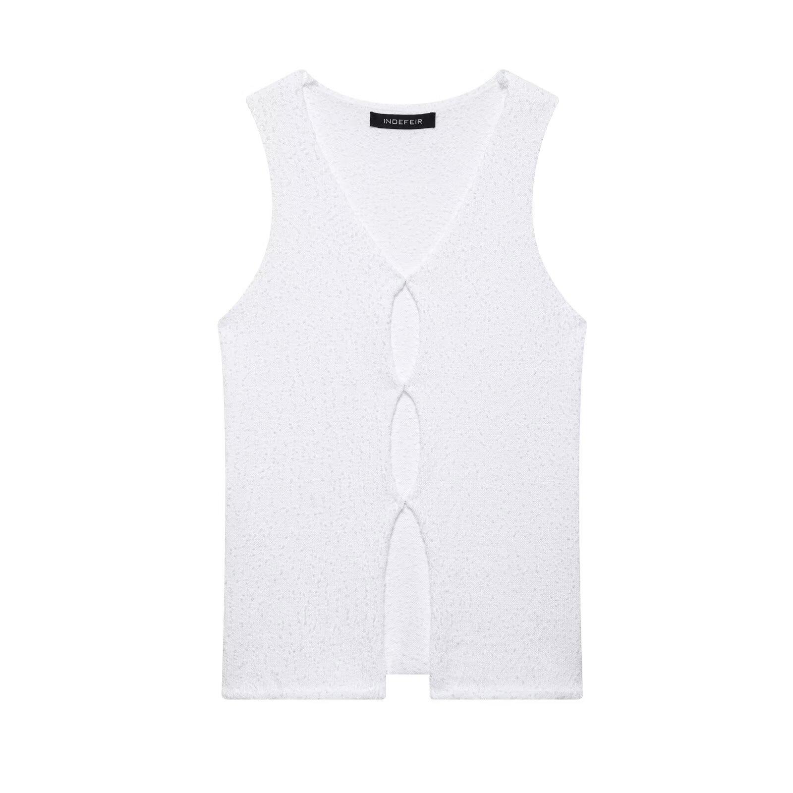 

2025 Spring Women s Fashion: Sexy V-neck Sleeveless Knitted Vest Top Medium белый