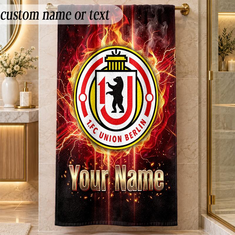 Strandtuch Union Berlin FC Benutzerdefinierter Name Text Personalisierbares Weiches Handtuch für Strand Pool Innenbereich Heimdekoration Geschenk