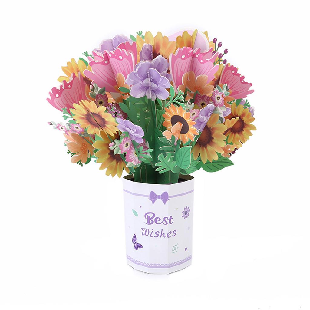 Paper Flower Bouquet Pop Up Card Bouquet Popup 3D Greeting Card for Friendship Birthday Congratulation Style 1