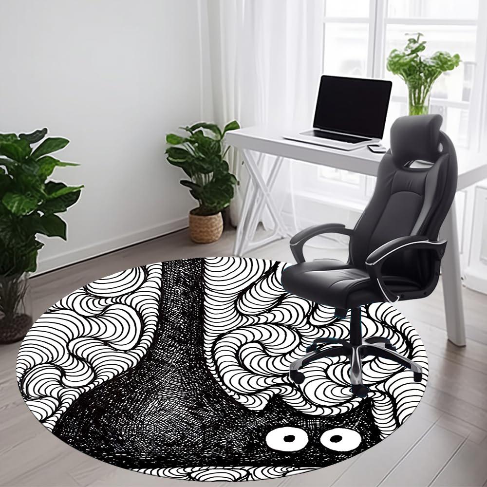 1pc Whimsical Cat Pattern Office Round Area Rug, Indoor Mat Suitable ForOffice, Under Office Chairs Bedroom Living Room Home Decor, Room Deco 042
