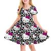 Sanrio New Summer Girls Dress Fashion Cartoon Cute Cinnamoroll &Hello Kitty 3D Printing Dress Kid Short Sleeve Princess Clothing