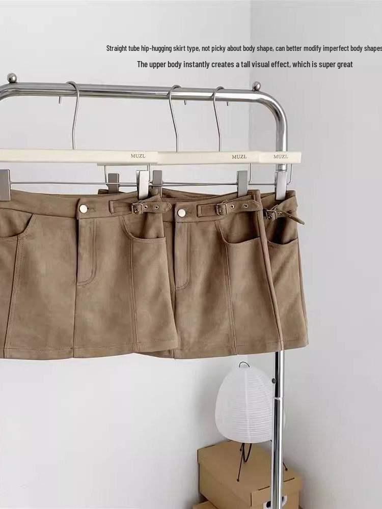 Women's Suede High-Waisted A-Line Skirt - Spring New Arrival, Slimming Short Skirt for Petite Women, Anti-Exposure and Versatile.