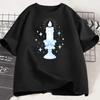 Kawaii Candle Graphic T Shirt Women Cute Blue Bow Candle Print Tee Gothic Aesthetic Short Sleeve Casual Loose Top Women Clothes