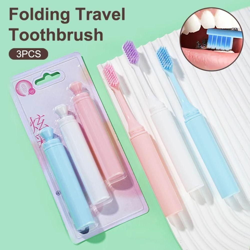 3Pcs Portable Travel Toothbrush Foldable Adult Toothbrush  for Adult Business Travel
