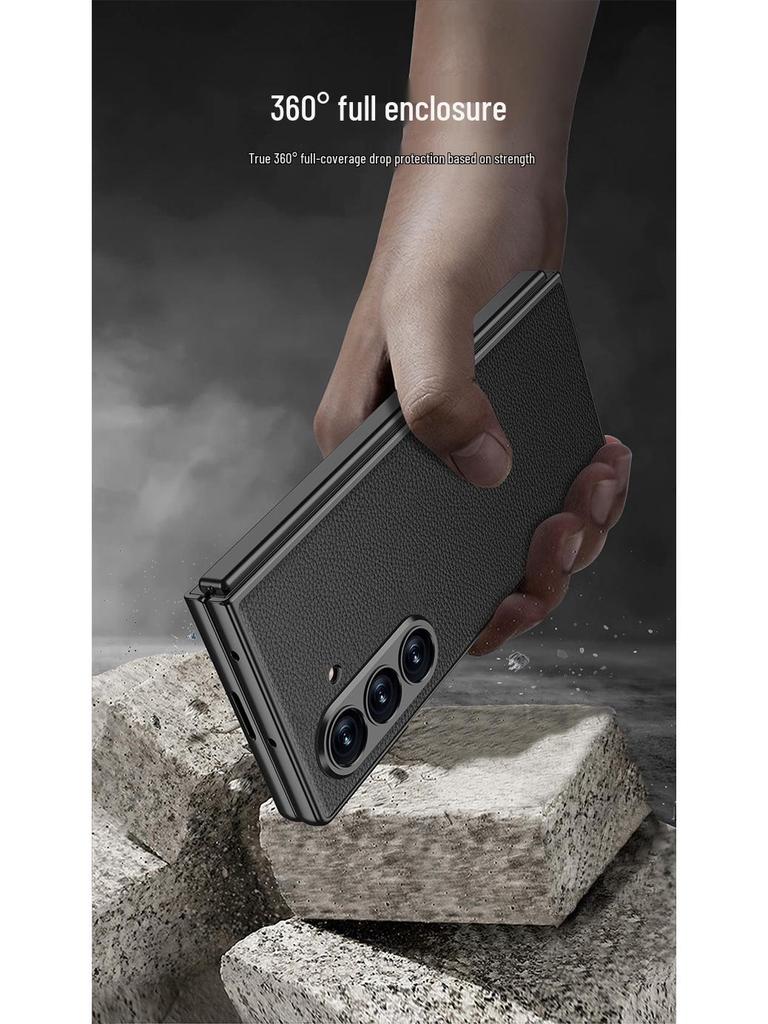 Ultra-Thin Samsung Z Fold7 Leather Case - Metal Paint, Solid Color, Integrated Shell Design