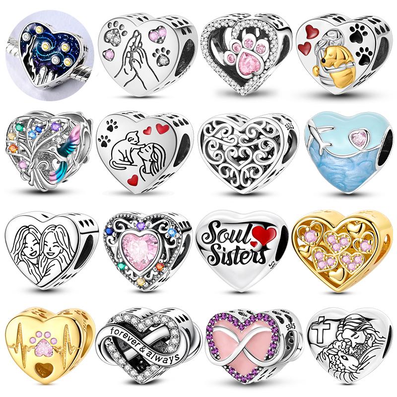 Heart-shaped Pendant Charms 925 Silver Charms Fit Bracelets Necklaces Womens Man DIY Beads Jewelry Making Gift