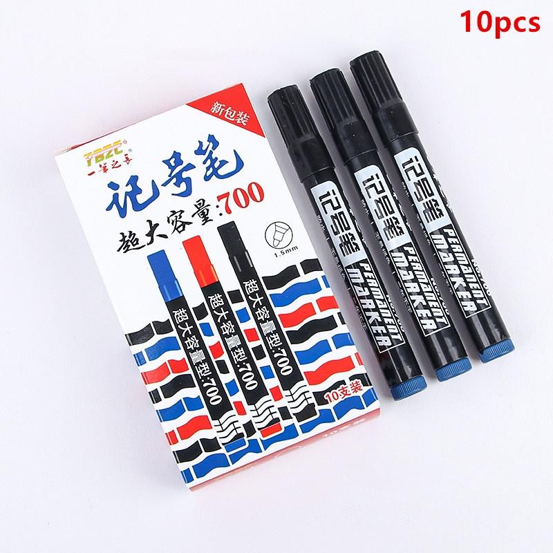 10Pcs Waterproof Oil-Based Marker Pen Quick Dry Black Blue Red Ink Permanent For Metal Glass Stationery Art School Supply kék