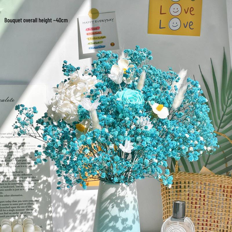 Immortal Rose Dried Bouquet: Eucalyptus, Hydrangea, Crystal Grass, and Baby's Breath for Home or Bedroom Decoration