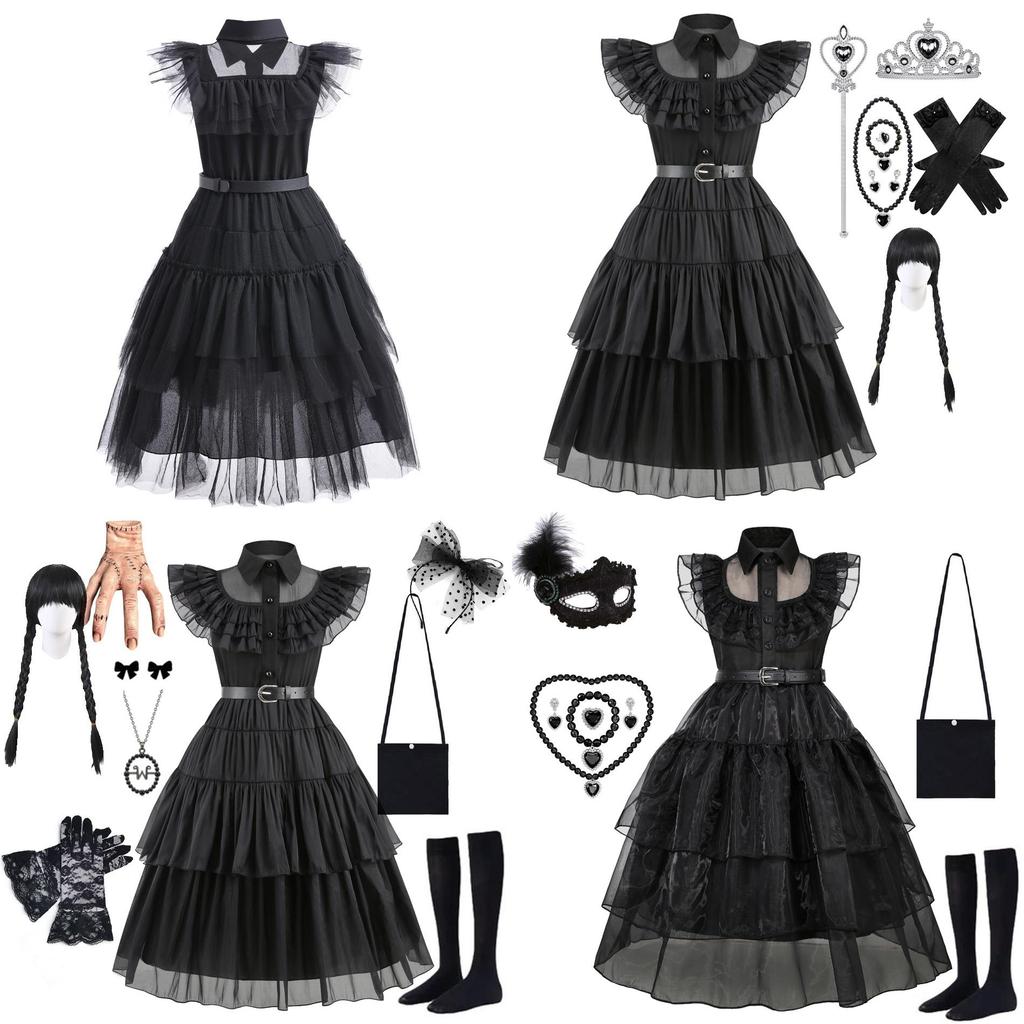 Mittwoch Addams Vintage Spitze Gothic Maxikleid für Mädchen 3 bis 8 Jahre