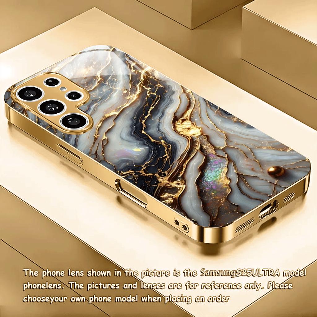 Electroplated Gold New Phone Case for Samsung Galaxy S26 Ultra S25 Plus S24 S23 S22 Fe Tempered Glass Artistic Texture Patterns