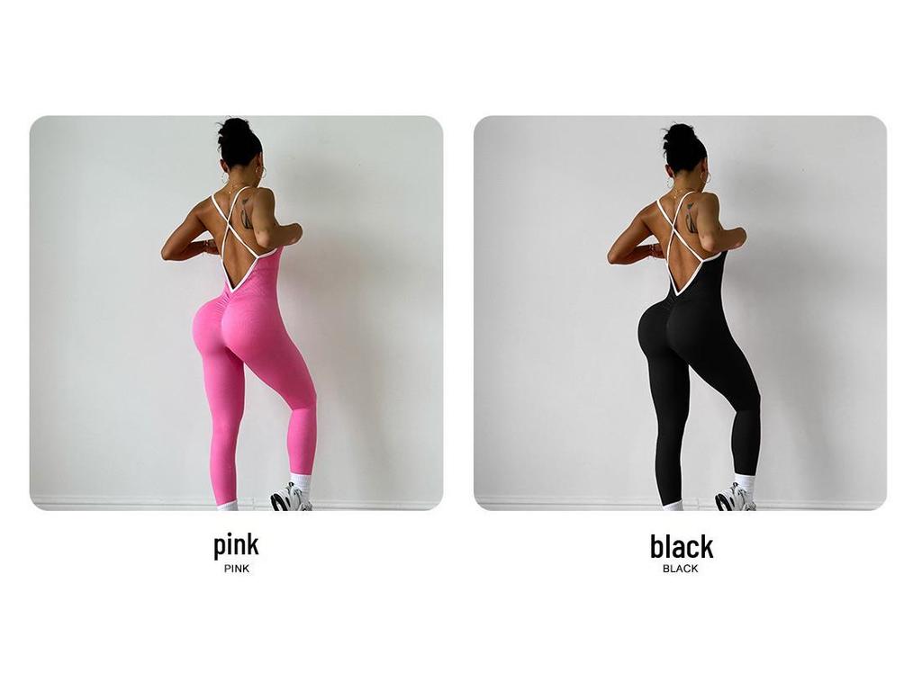 Cross-Border Color Block Strappy Quick-Dry Ribbed Sleeveless Yoga Jumpsuit