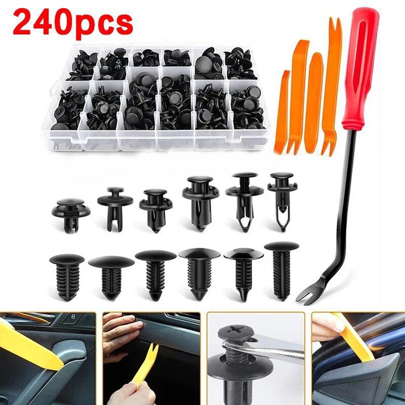 240PCS Auto Bumper Retainer Clips Kit for Fender Mudguard Fastener Push Pins Plastic Rivets Clips Trim Panel Expansion Screws
