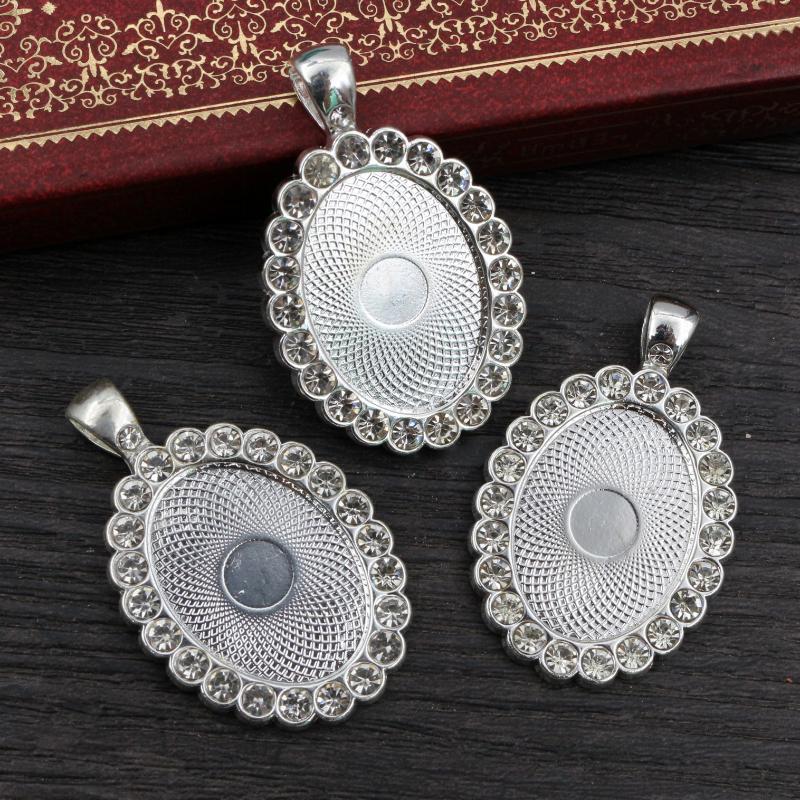5pcs 13x18mm 18x25mm 30x40mm Inner Size Oval Rhodium KC Gold Plated Rhinestone Style Cameo Cabochon Base Setting Pendant