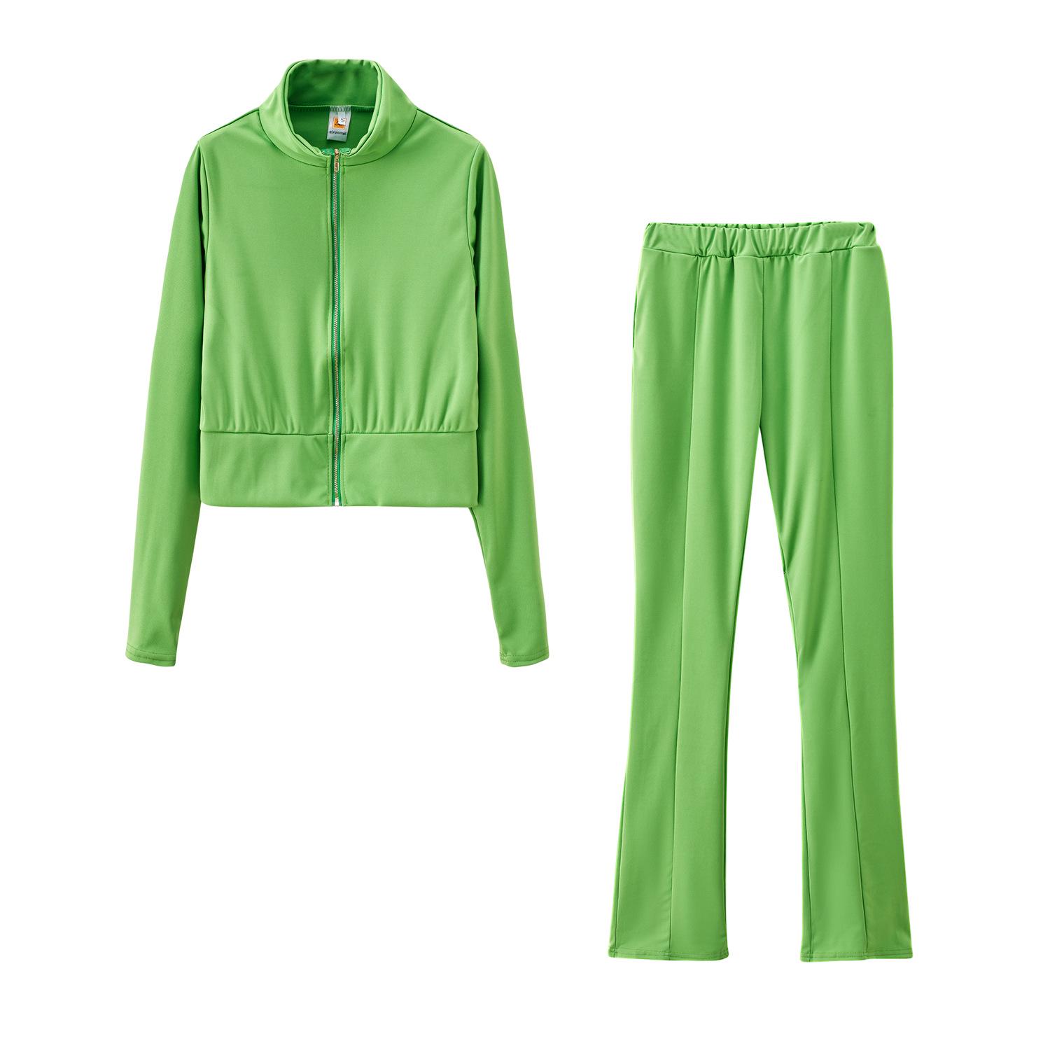 

Европейская и американская мода, повседневный спортивный костюм-двойка однотонной расцветки XXL неоновый зеленый