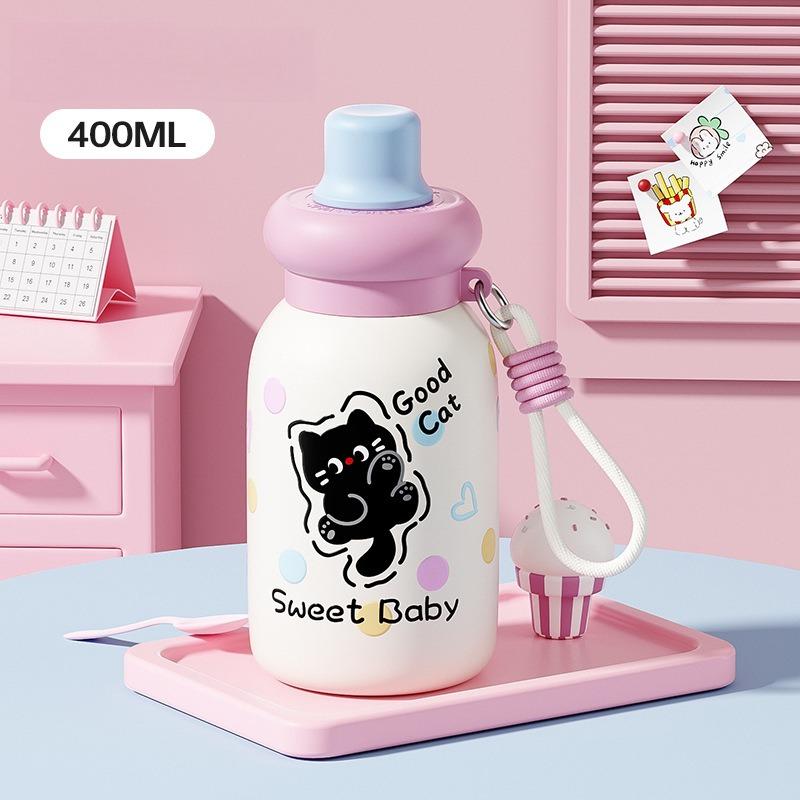 

400 мл Мультяшные Термокружки Для Горячих и Холодных Стаканы Для Школьниц Кружка для Воды Милая Соломинка Термобутылки Термос 400ml розовый