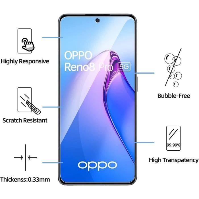 [3 pièces] Verre Trempé Transparent pour OPPO Reno 8 Pro 5G