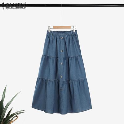 Women Casual Elastic Waist Loose Long Skirts