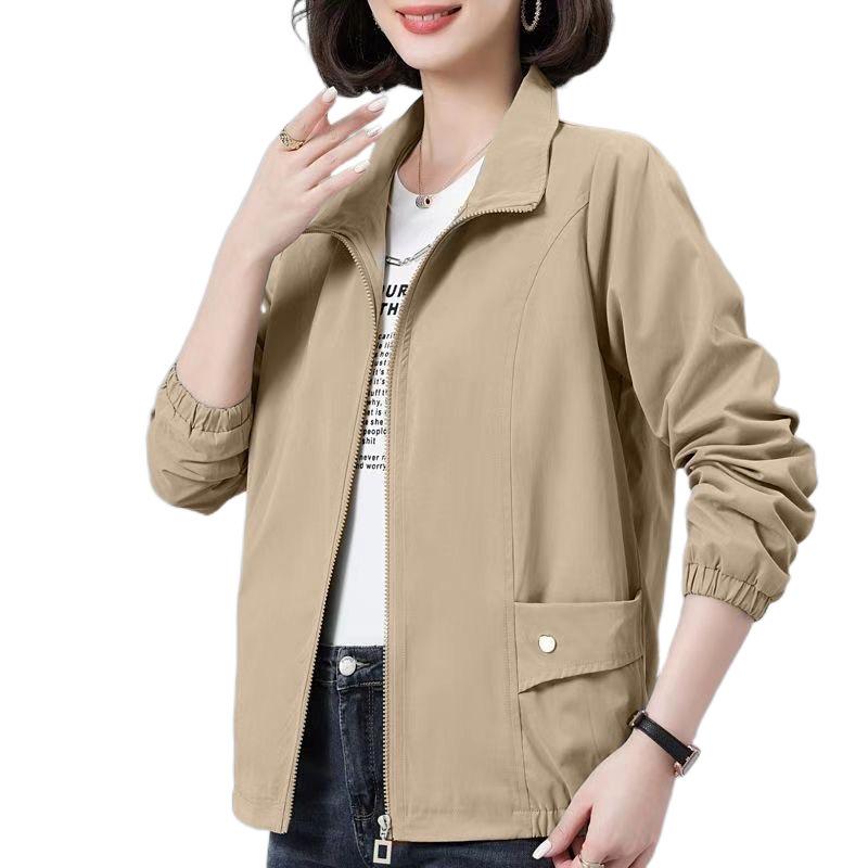 Short Coat Women's New Korean Version of Loose Fashion Simple Casual Versatile Solid Color Stand Collar Double Jacket Top