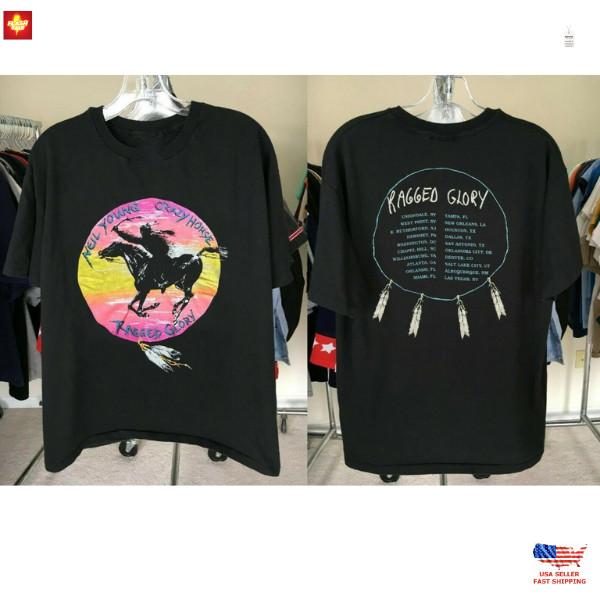 Нил Янг Crazy Horse Ragged Glory Тур 1991 Черная Футболка Унисекс Размер S-5XL Унисекс Футболка S
